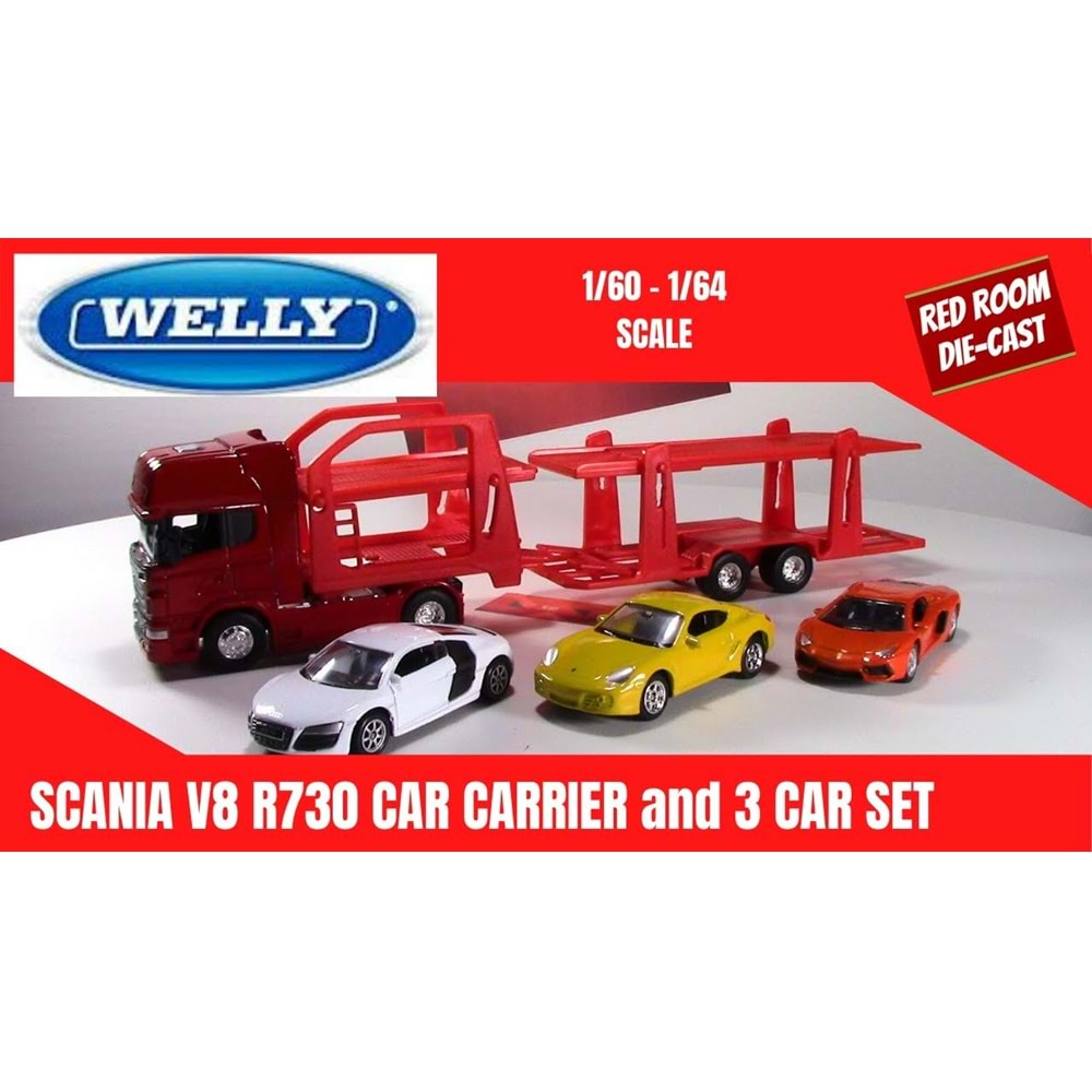 WELLY 1:64 SCANIA R730 CAR CARRIER 68023SS-F-GW*48