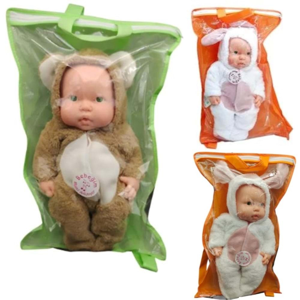 ÇANTA POŞETLİ AYI VE TAVŞAN KOSTÜMLÜ TOBUL BEBEK 662294 *12