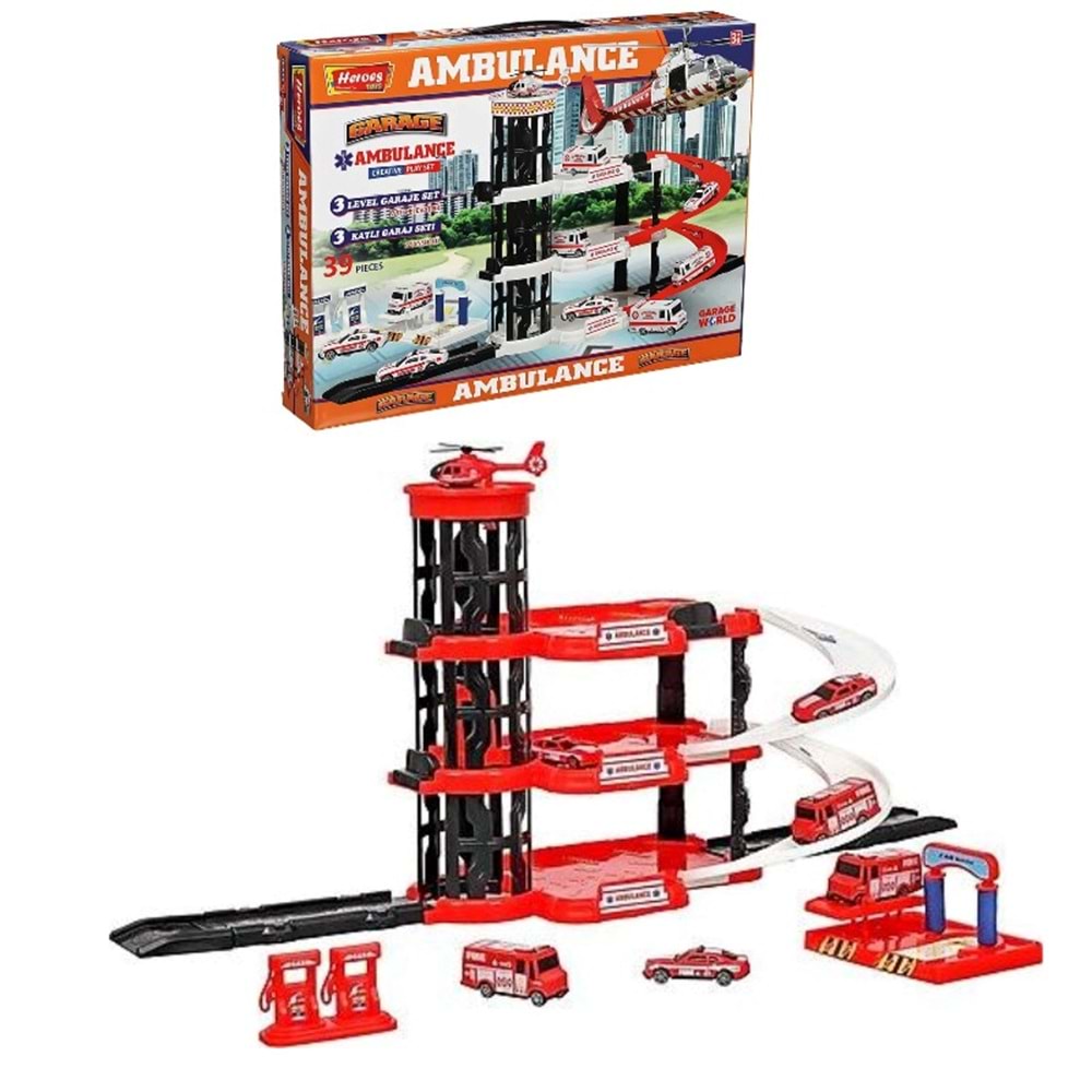 HEROES TOYS ASANSÖRLÜ ÜÇ KATLI AMBULANS GARAJ ERN-2036 *12