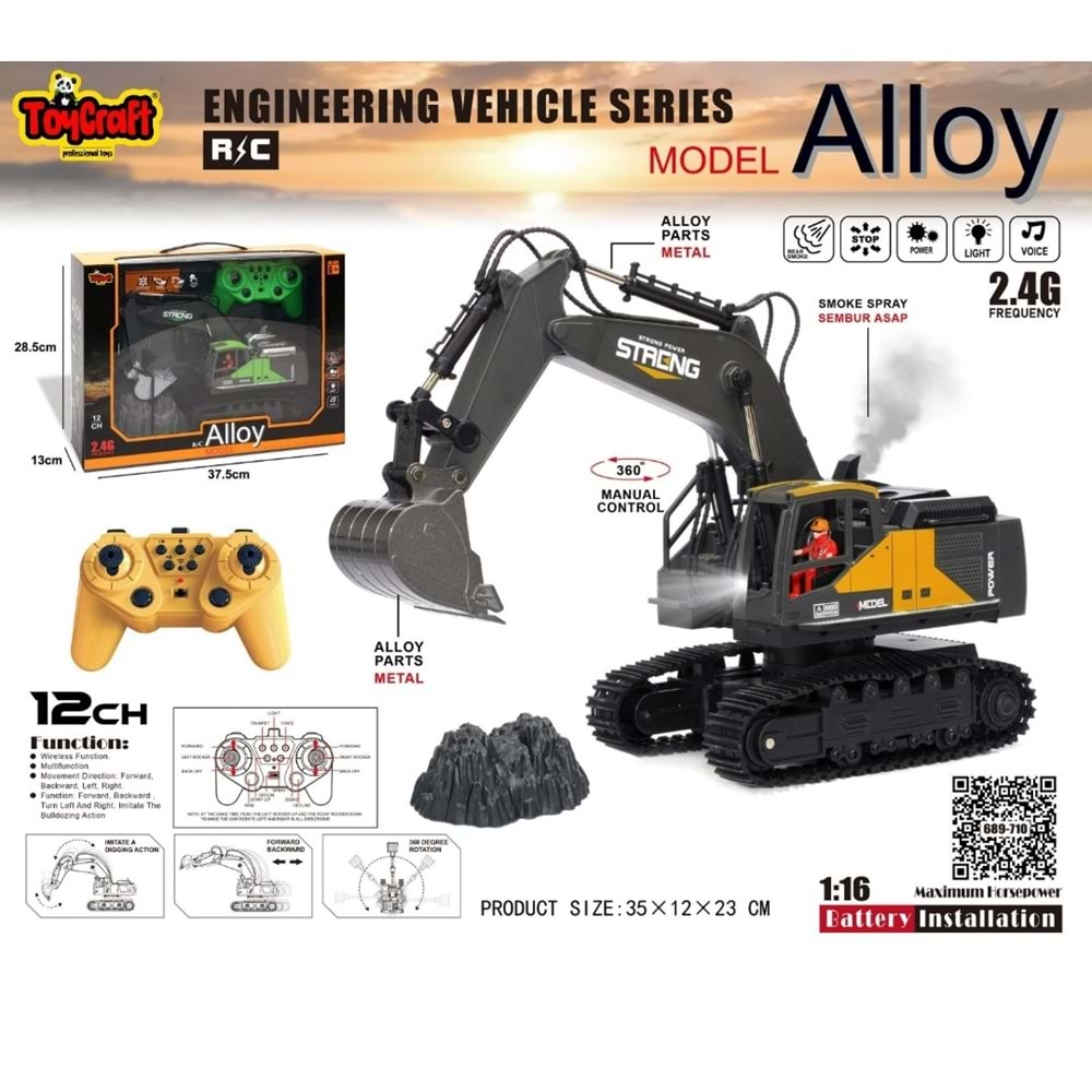 TOYCRAFT FULL FONKS. ŞARJLI 12 KANAL DUMAN ÇIKARAN İŞ MAKİNASI ŞARJLI *10 689-710