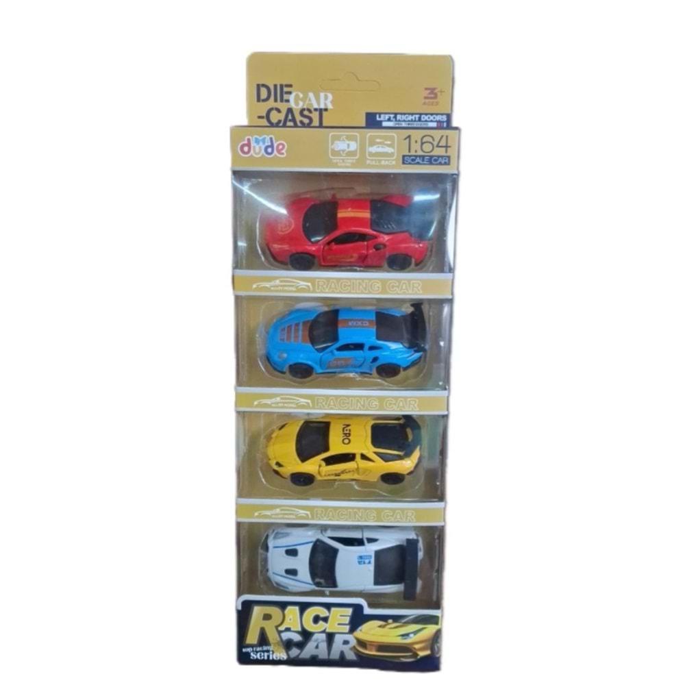 SEHER 1:64 ÇEKBIRAK METAL SPOR ARABA 4 LÜ PAKET 6413T *72