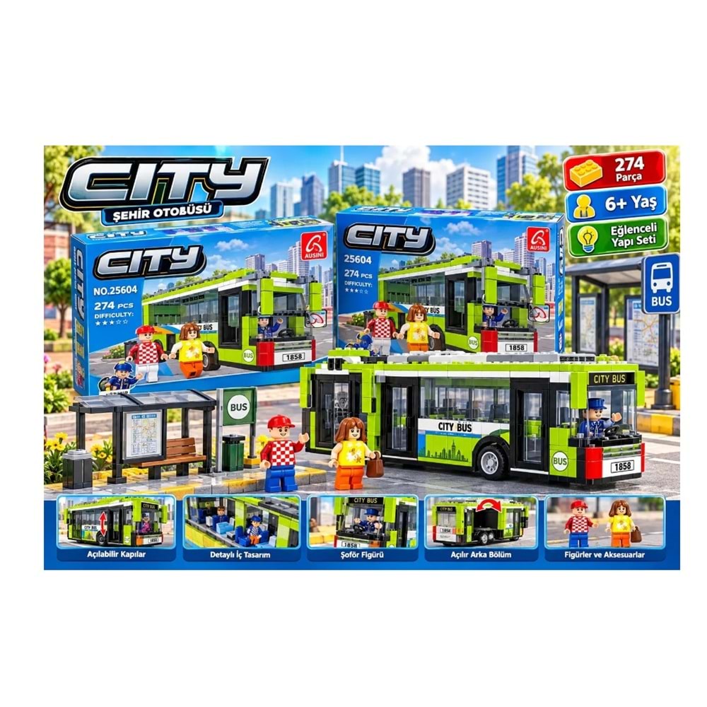 ASUNI LEGO CITY 274 PRÇ YEŞİL OTOBÜS 25604 *24