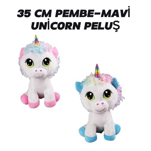 35 CM PEMBE-MAVİ PATİLİ UNİCORN PELUŞ PL62218 *24