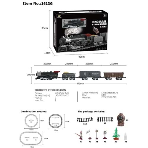 BÜYÜK ÖLÇEKLİ KLASİK BUHARLI TREN SETİ 1613G *8