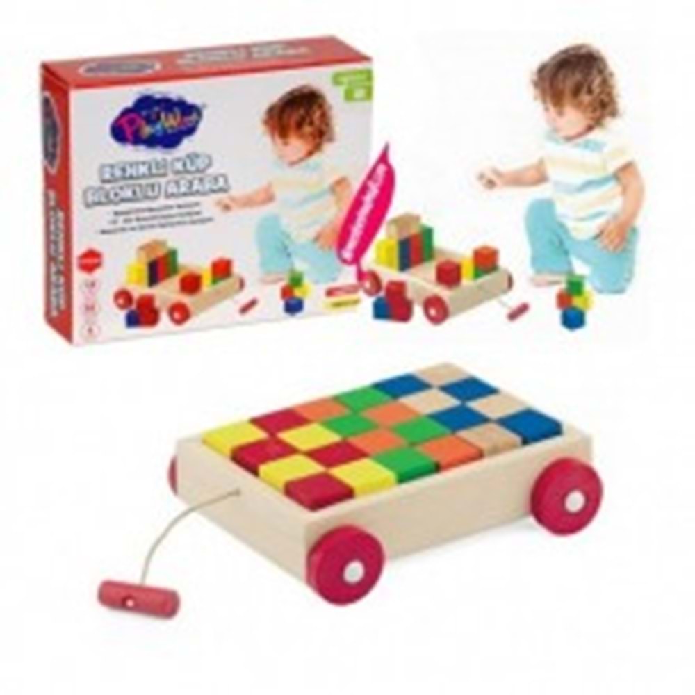 KUTUDA AHŞAP RENKLİ KÜP BLOKLU ARABA ONY-312 * 36