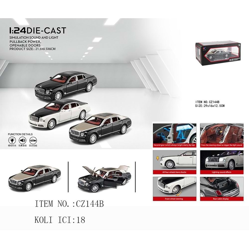 SESLİ IŞIKLI METAL BENTLY MODEL ARAÇ CZ144B *18