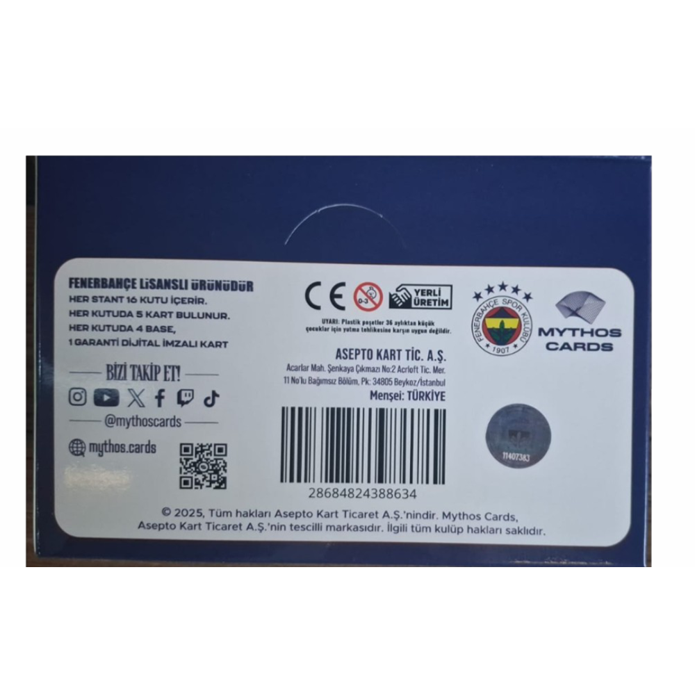 FENERBAHÇE LİSANSLI FUTBOLCU KARTI 16 PKT *384