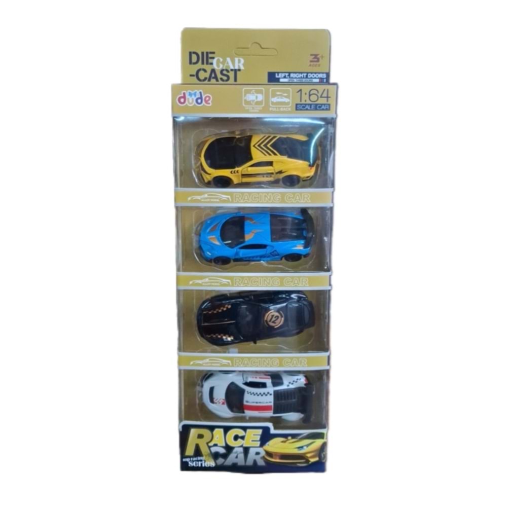 Seher 1:64 Çek Bırak Metal 4 lü Spor Araba Display 6422T *72